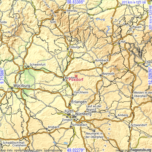 Topographic map of Poxdorf