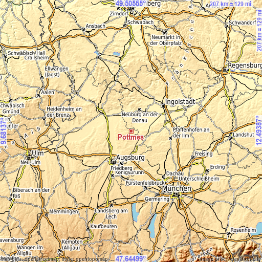 Topographic map of Pöttmes