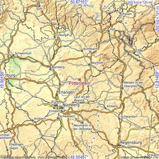 Topographic map of Pottenstein