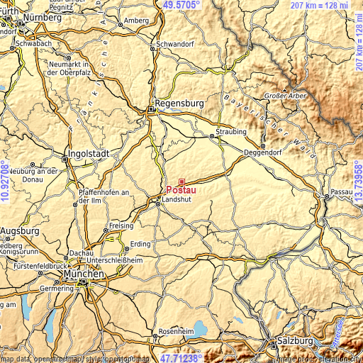 Topographic map of Postau