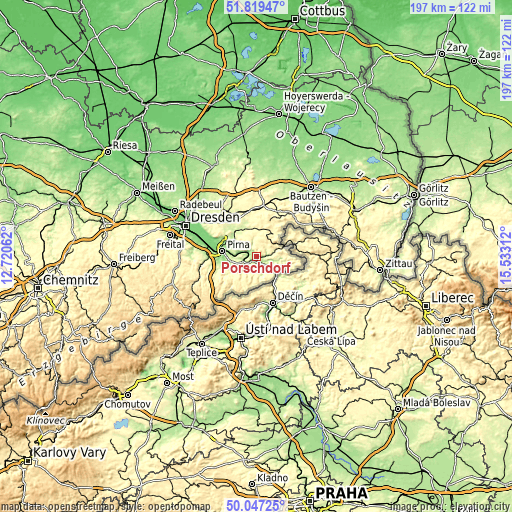 Topographic map of Porschdorf