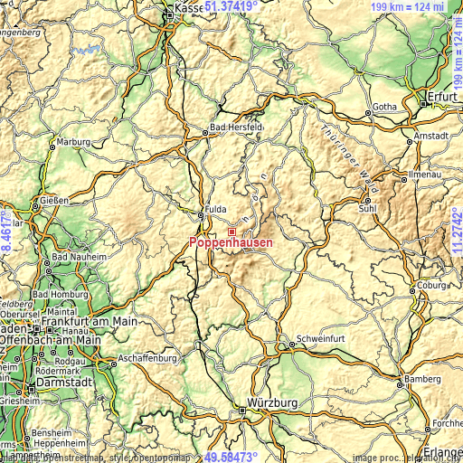 Topographic map of Poppenhausen