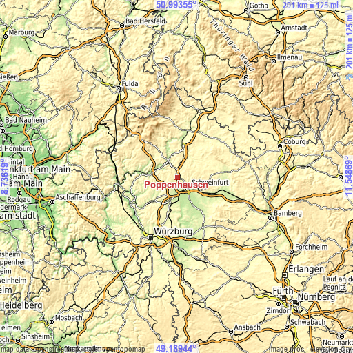 Topographic map of Poppenhausen