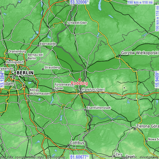 Topographic map of Podelzig