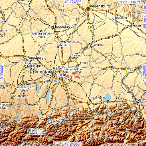 Topographic map of Pliening