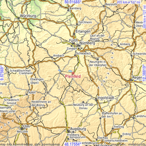 Topographic map of Pleinfeld