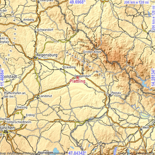 Topographic map of Plattling