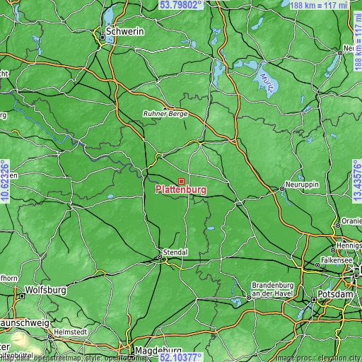 Topographic map of Plattenburg