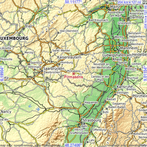 Topographic map of Pirmasens