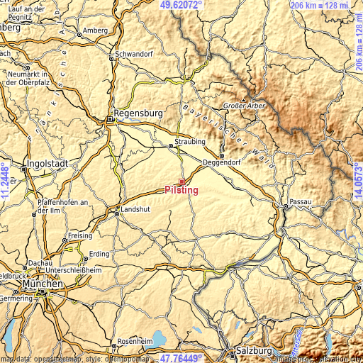 Topographic map of Pilsting