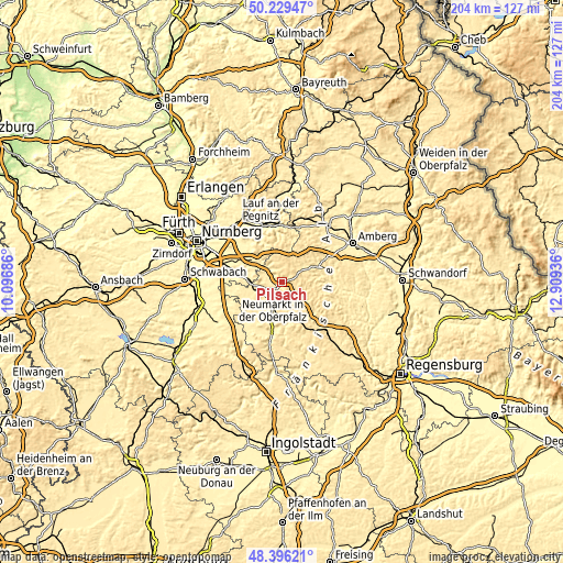 Topographic map of Pilsach