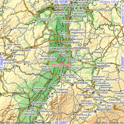 Topographic map of Philippsburg