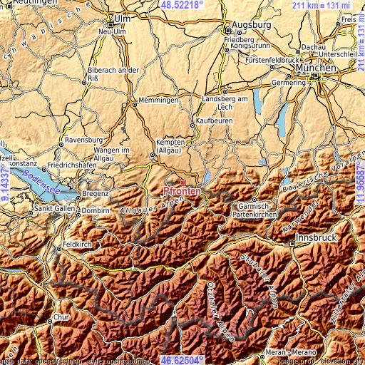 Topographic map of Pfronten