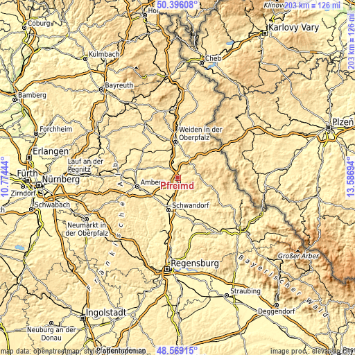 Topographic map of Pfreimd