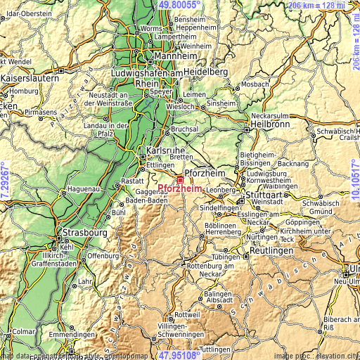 Topographic map of Pforzheim