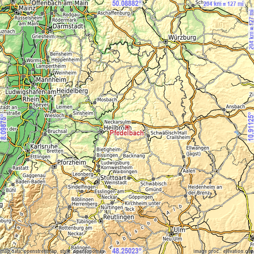 Topographic map of Pfedelbach