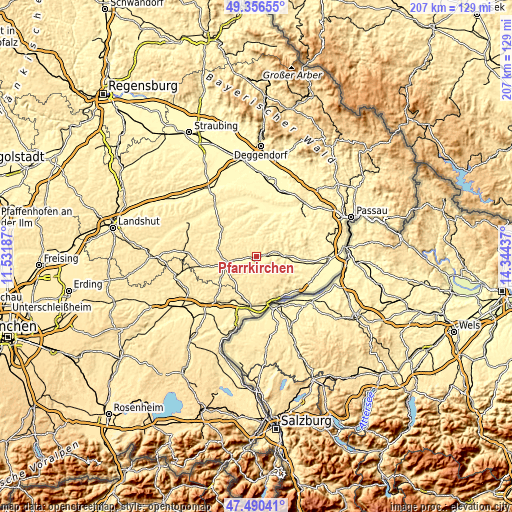 Topographic map of Pfarrkirchen