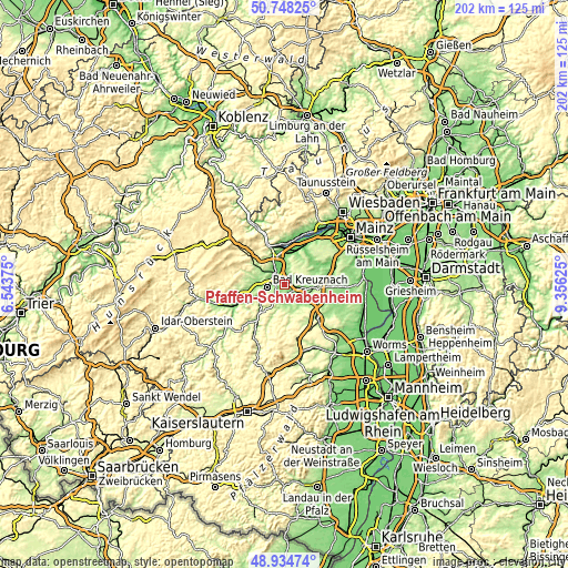 Topographic map of Pfaffen-Schwabenheim