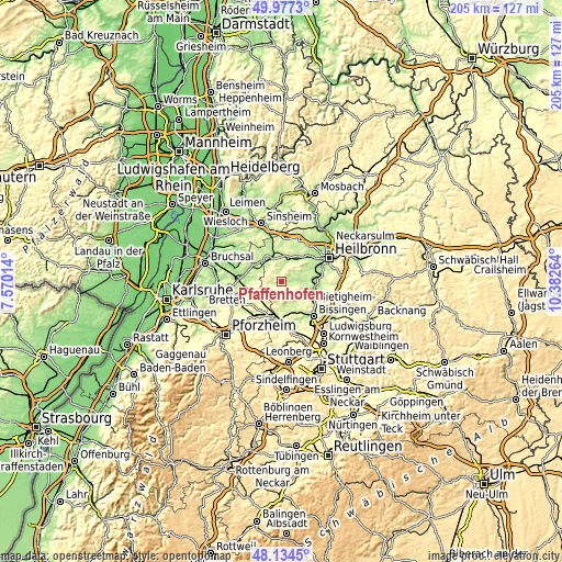 Topographic map of Pfaffenhofen