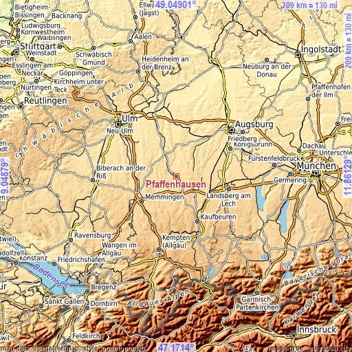 Topographic map of Pfaffenhausen