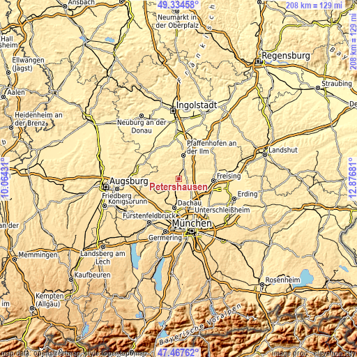 Topographic map of Petershausen