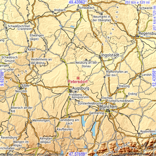 Topographic map of Petersdorf