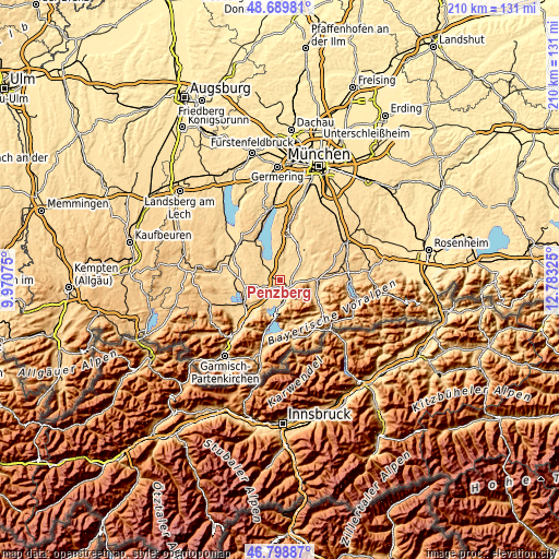 Topographic map of Penzberg