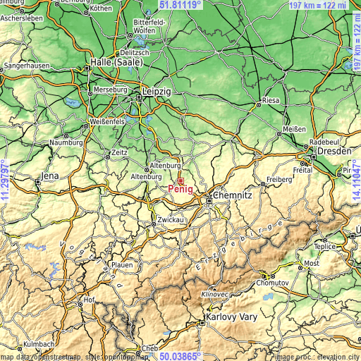 Topographic map of Penig