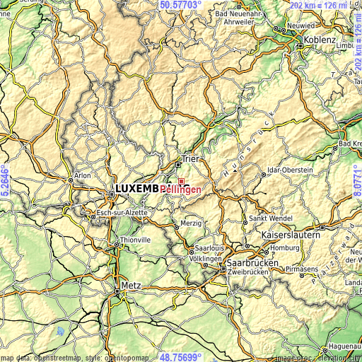 Topographic map of Pellingen