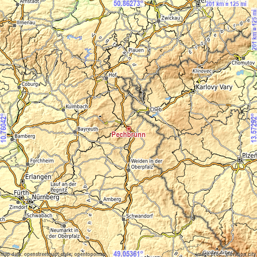 Topographic map of Pechbrunn