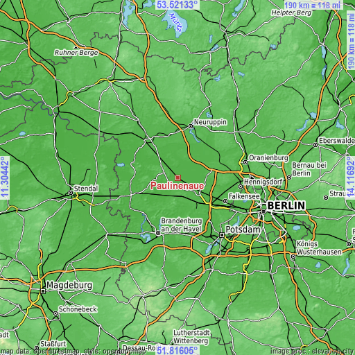 Topographic map of Paulinenaue