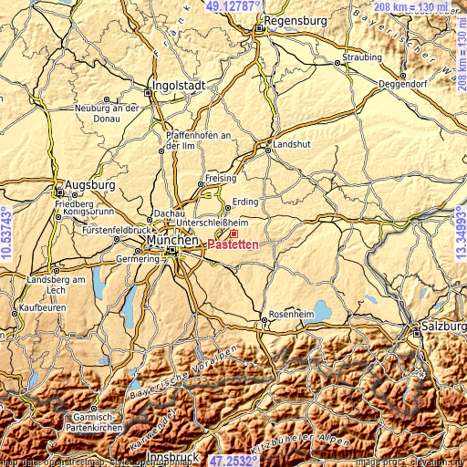 Topographic map of Pastetten