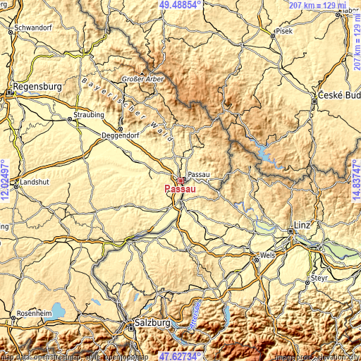 Topographic map of Passau