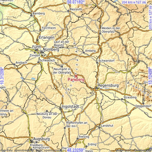 Topographic map of Parsberg