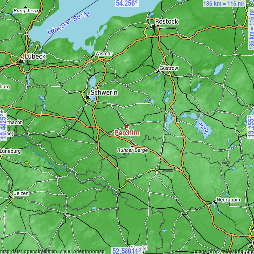 Topographic map of Parchim