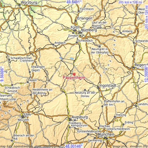 Topographic map of Pappenheim