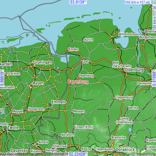 Topographic map of Papenburg