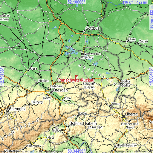 Topographic map of Panschwitz-Kuckau