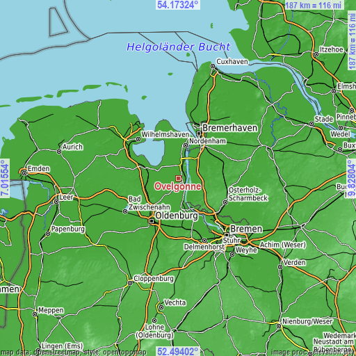 Topographic map of Ovelgönne