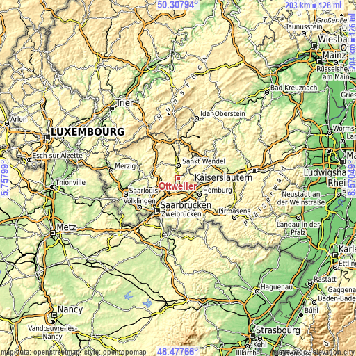Topographic map of Ottweiler