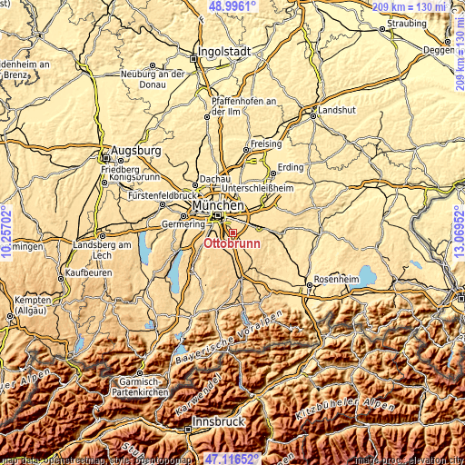 Topographic map of Ottobrunn
