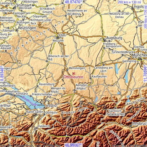 Topographic map of Ottobeuren