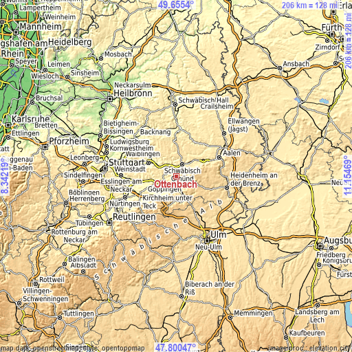 Topographic map of Ottenbach