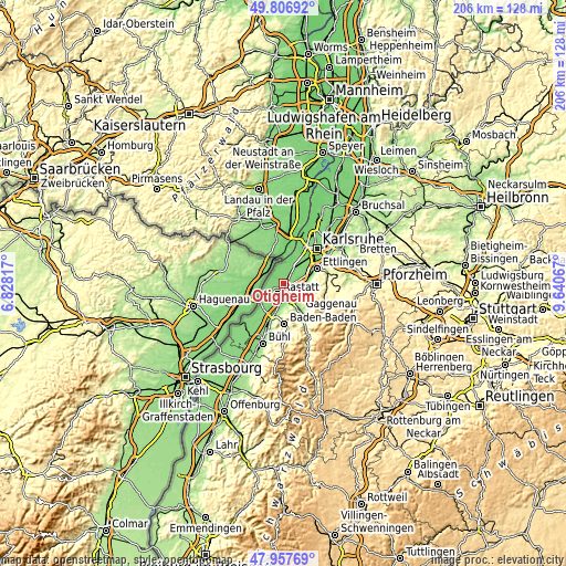 Topographic map of Ötigheim