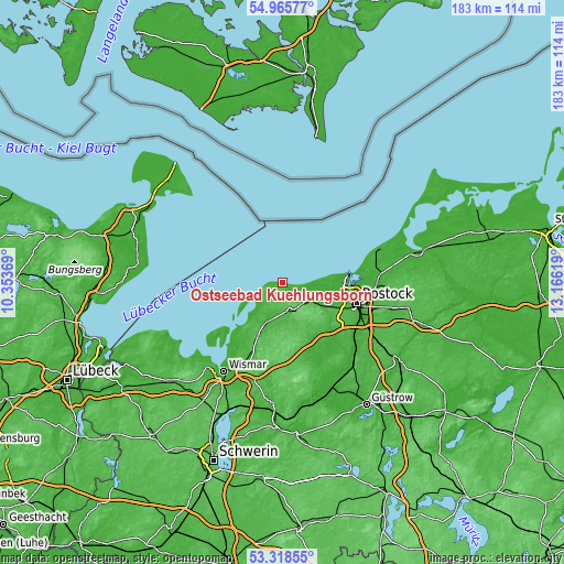 Topographic map of Ostseebad Kühlungsborn