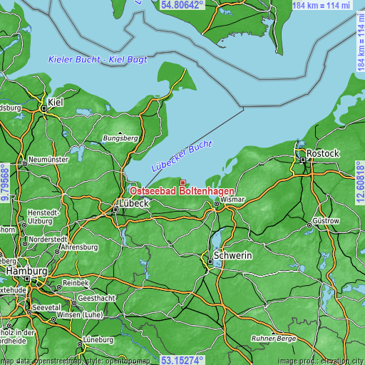 Topographic map of Ostseebad Boltenhagen