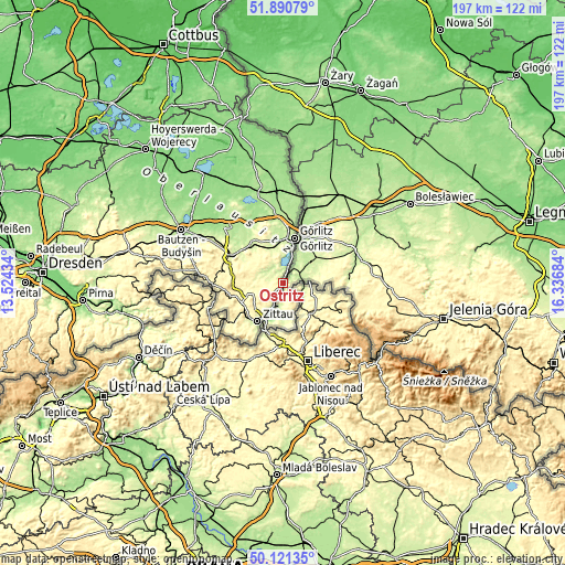 Topographic map of Ostritz