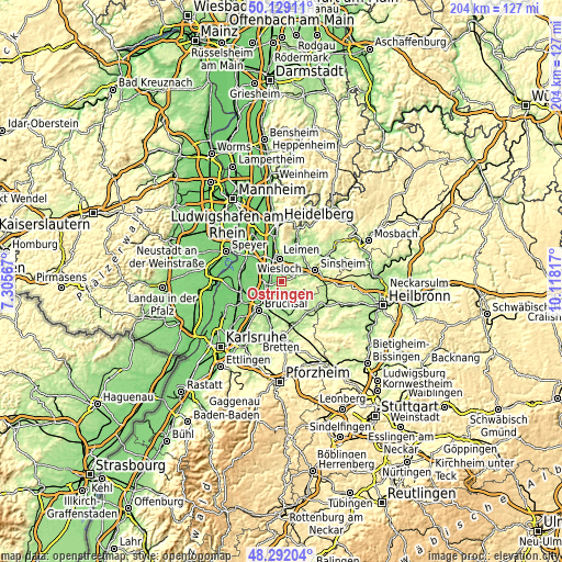 Topographic map of Östringen