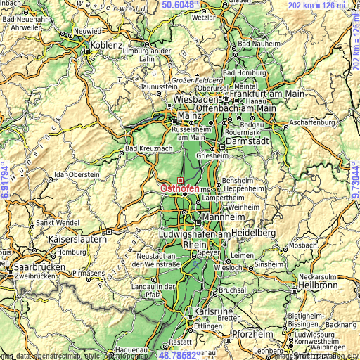 Topographic map of Osthofen