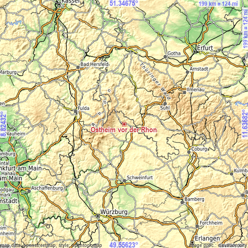 Topographic map of Ostheim vor der Rhön